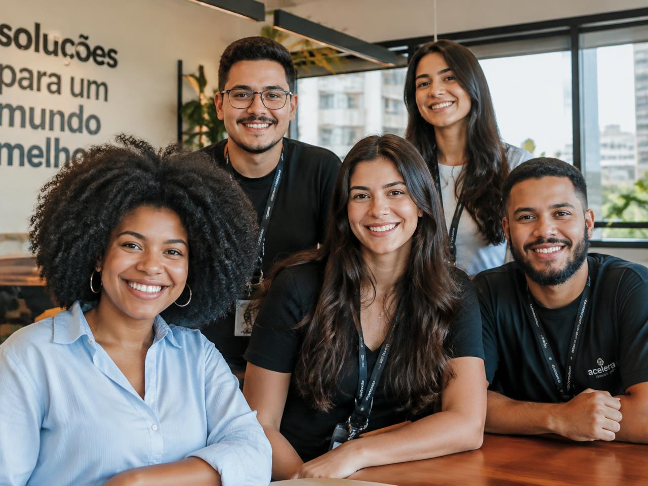 Equipe sorrindo em escritório